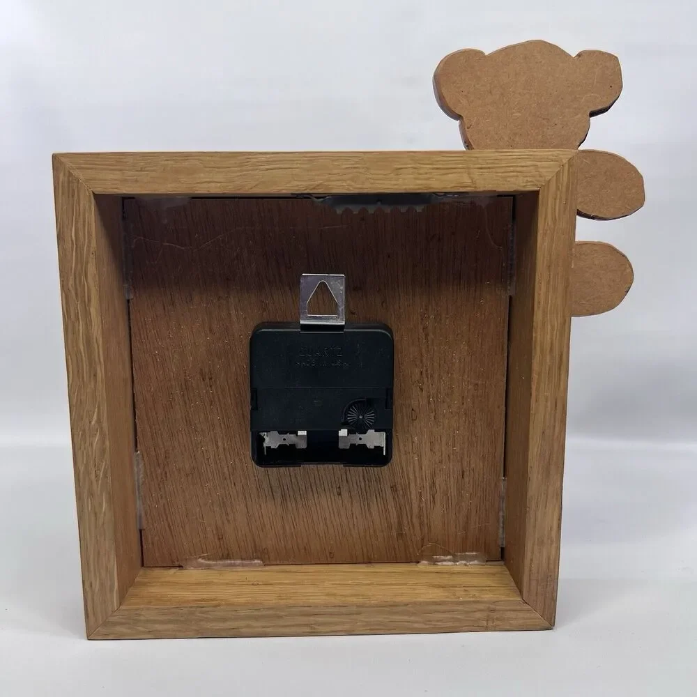 Vintage Handmade Wooden Teddy Bear Clock Working